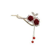 Impression Fancy Day Red Flocking Flower Hair Clip Claw Diamond Butterfly Pearl Tassel Metal Pearl Rhinestone Flower Accessories for Hair
